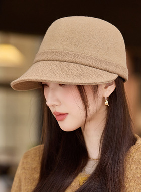 韩版秋冬季新款帽子女毛呢加厚保暖鸭舌马术帽文艺复古百搭报童