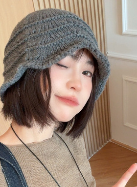 复古花边包头针织渔夫帽子女秋冬季手编制毛线帽时髦套头冷帽潮
