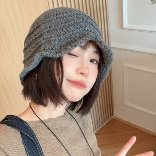 复古花边包头针织渔夫帽子女秋冬季手编制毛线帽时髦套头冷帽潮