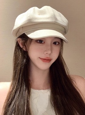 2024新款贝雷帽女夏季时尚高级感文艺画家帽子加宽檐显脸小八角帽