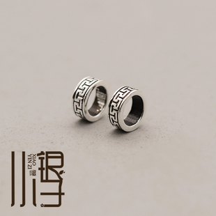 泰银隔珠 迷你城墙纹回纹大孔圆环隔片S925纯银饰DIY编绳串珠配件