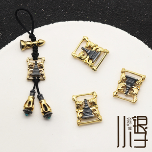 合金S925纯银银饰 方形舍利塔背云DIY饰品文玩手串编绳配件材料