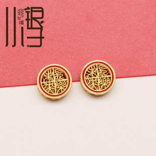 S925纯银隔珠 镂空长乐未央扁珠 古法银电镀24k金DIY编绳串珠配件