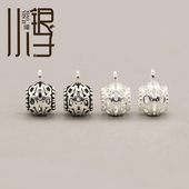 泰银素银隔珠 镂空石头斑纹三通S925纯银银饰DIY编绳串珠材料配件