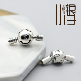 精工亮面扣子 笑脸六字真言可打开S925纯银DIY项链连接扣饰品配件