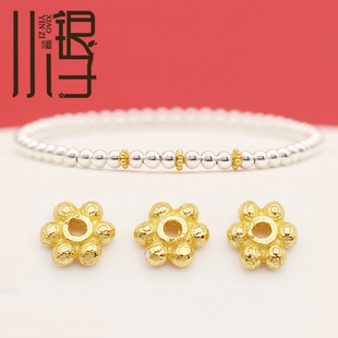 S925纯银银饰隔珠 波点小花隔片古法银电镀24k金 DIY编绳串珠材料