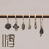 哑光银耳勾 小花如意树叶图腾羽毛耳钩S925纯银DIY半成品配件材料