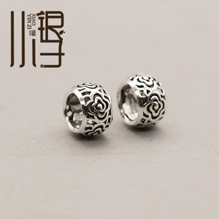泰银隔珠 镂空祥云纹大孔路路通圆珠S925纯银银饰DIY编绳串珠配件