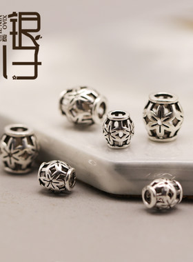 S925纯银镂空雪花纹小花桶珠