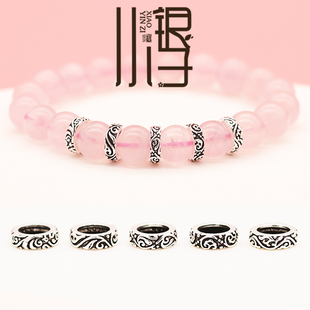 S925纯银隔珠 泰银如意唐草纹羽毛纹藤蔓海浪圆环隔片DIY手链配件