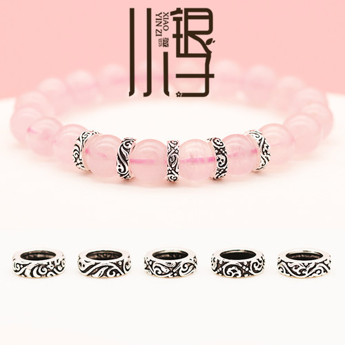 S925纯银羽毛纹圆环隔珠