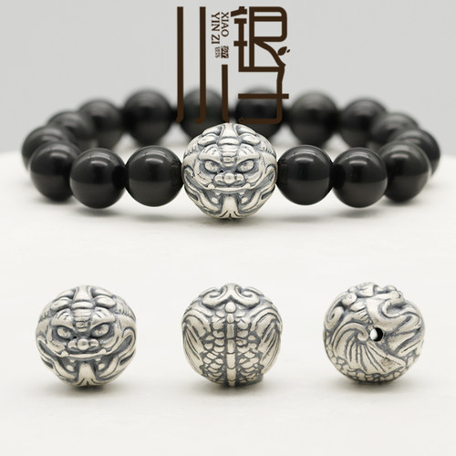足银貔貅招财15mm圆珠隔珠