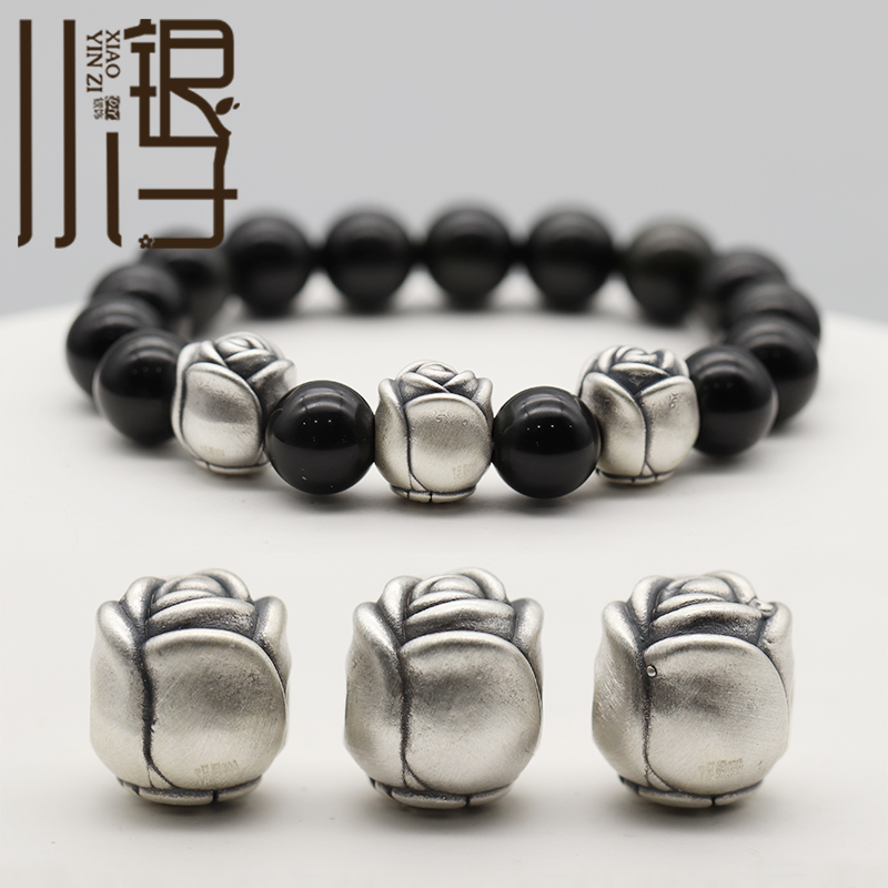 S999纯银立体玫瑰花福字