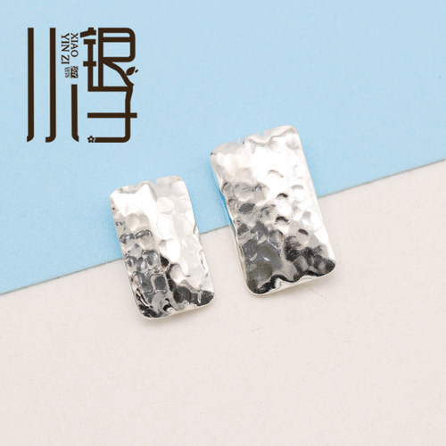 S925纯银敲面凹凸纹长方形扁珠