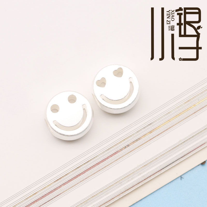 990纯银材质 3d立体表情包爱心笑脸隔珠 手工diy串珠编绳配件