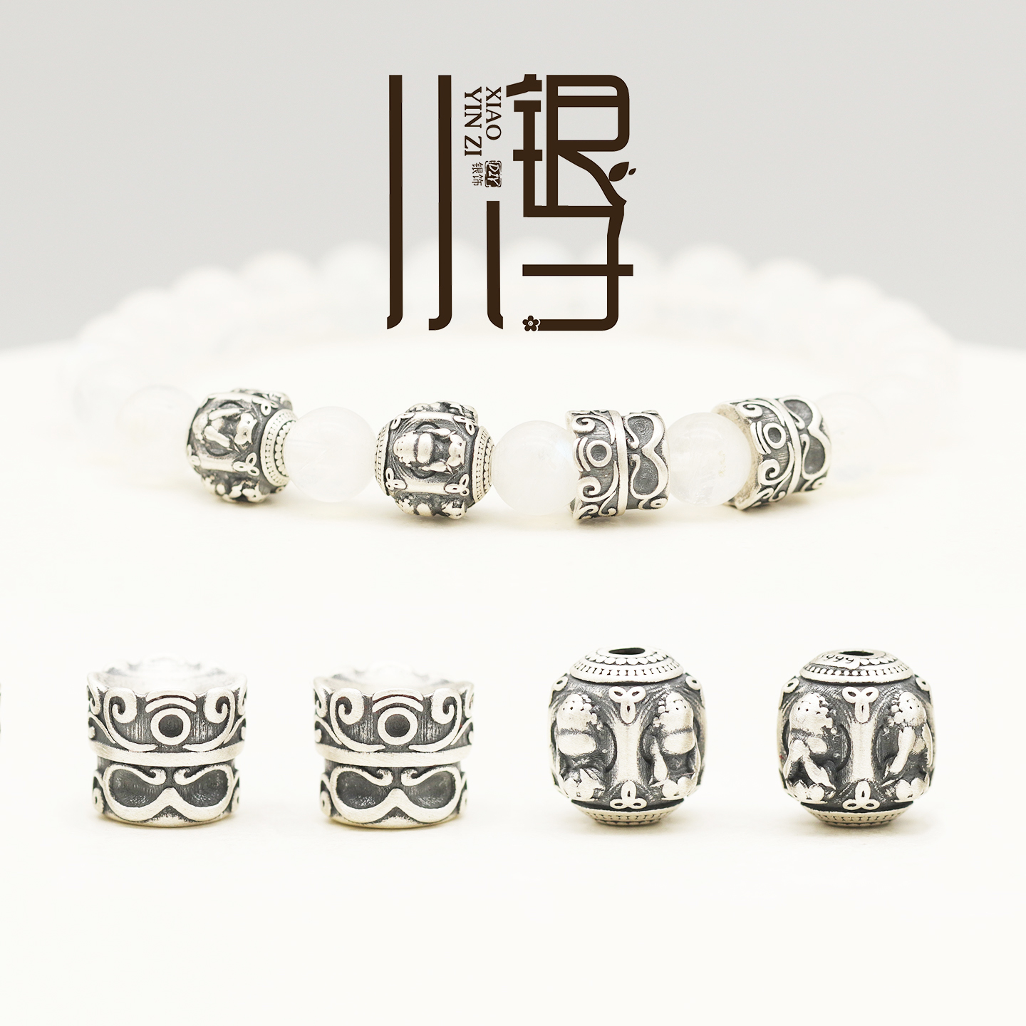 S999纯银四面浮雕佛像尸陀林隔珠