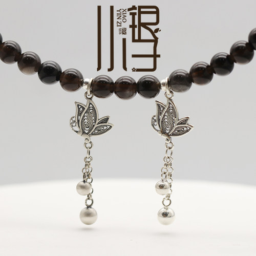 S925纯银掐丝兰花流苏吊坠