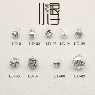 泰银铃铛响铃吊坠 S925纯银DIY手链 星星玫瑰花平安吉祥猪猫挂坠