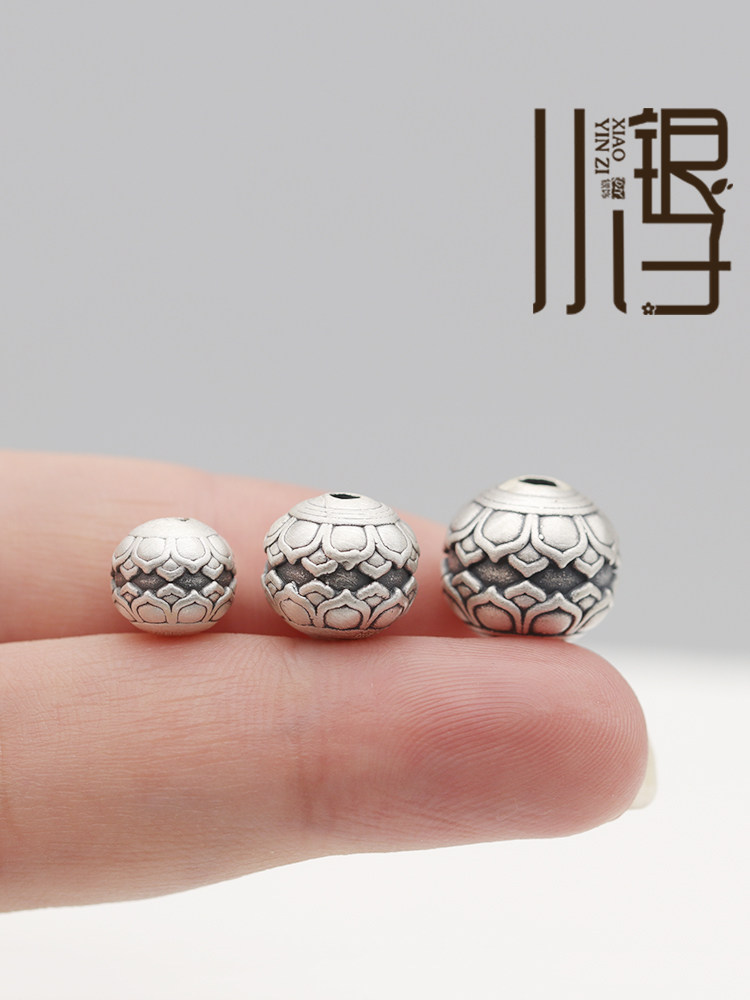 순수 실버 스페이서 비즈 3D 하드 실버 입체 연꽃 패턴 라운드 비즈 S999  주얼리 DIY 땋은 로프 비드 액세서리 재료