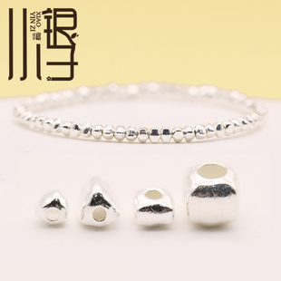 S925纯银隔珠 碎银几两三棱柱四方体散珠DIY银饰编绳串珠材料配件