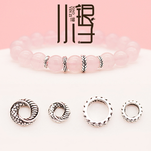 纯银隔珠 泰银做旧麦穗箭头花纹圆环龙鳞卷隔片S925纯银饰DIY配件