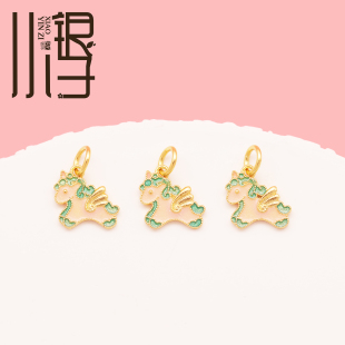S925纯银吊坠 滴胶粉色小飞马吊坠 银镀金手工DIY串珠配件