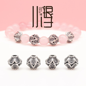 S925纯银隔珠 泰银扭纹双层叶子隔珠 DIY银饰编绳手链串珠配件