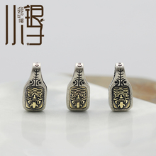 哑面吊坠 做旧嵌铜扎基拉姆卡子S925纯银DIY编绳佛珠串珠配件材料