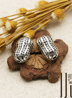 泰银拟真纹路大花生隔珠直孔 水晶手链DIY串珠材料 S925纯银配件