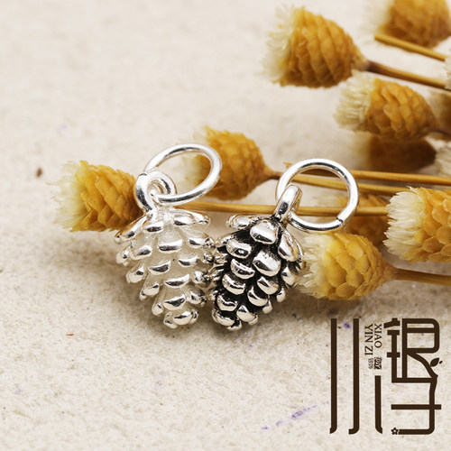松树果实子纯银小吊坠