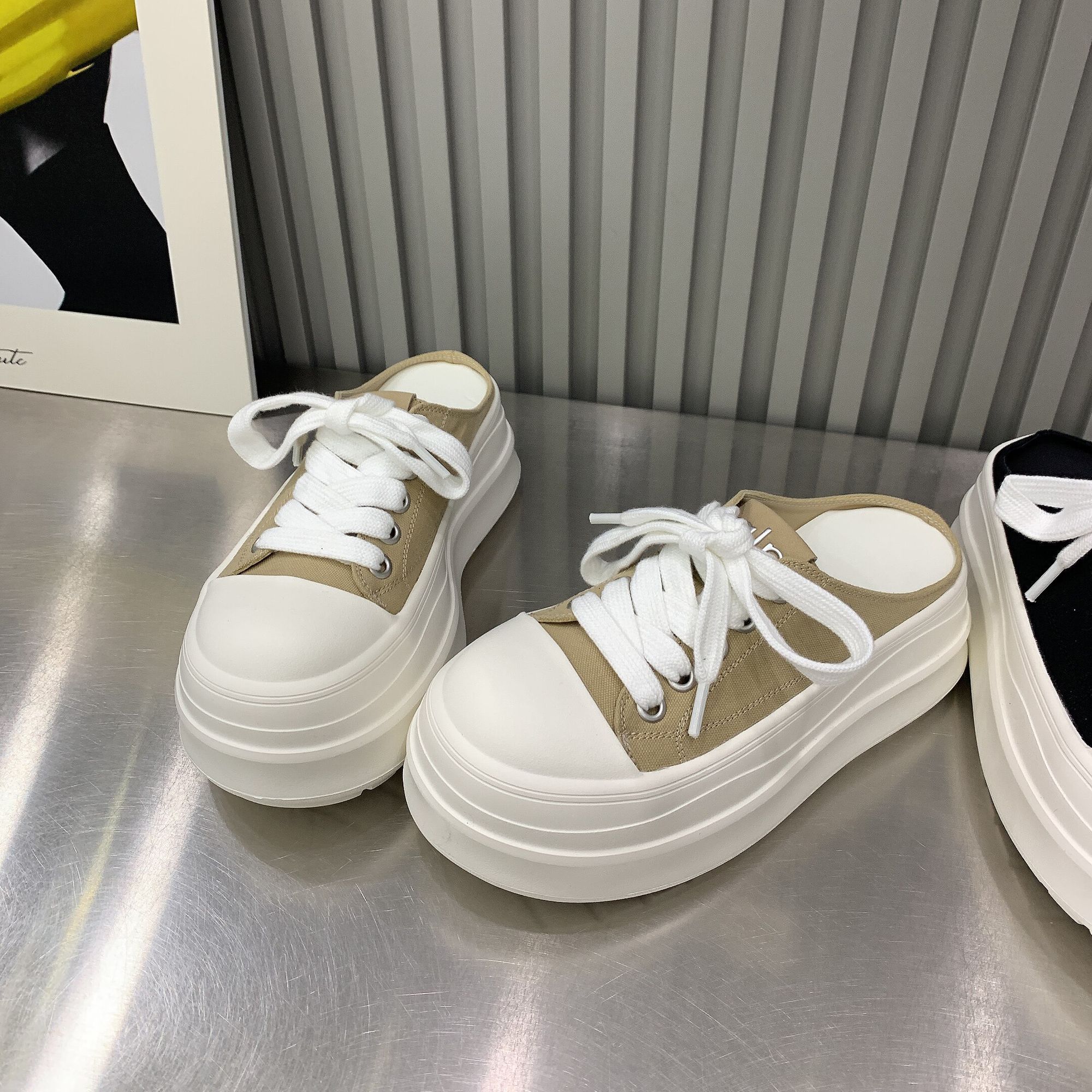 夏季厚底增高包头懒人半拖女鞋图片