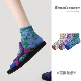 Renaissance原创女袜夏季 花卉复古风袜子女 短袜立体浮雕新中式