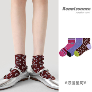 拼色条纹透气吸汗运动圆点短 个性 Renaissance原创设计女夏季 薄款