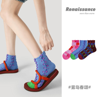 Renaissance原创女袜浮雕风夏季 透气无骨短袜精梳棉袜子女 薄款