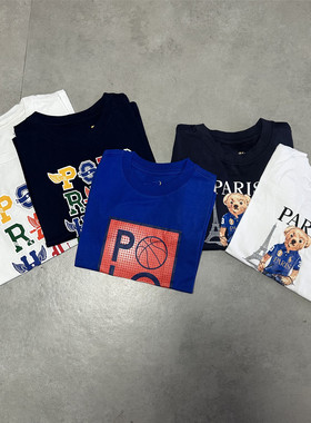 外贸RL元单　男女小中大童青少年小熊彩色LOGO纯棉短袖Ｔ110-170