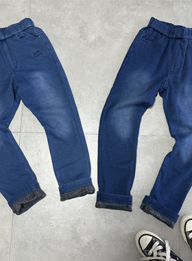 出口日单KRM元单　男女小中大童仿牛仔加绒加厚休闲裤　130-170