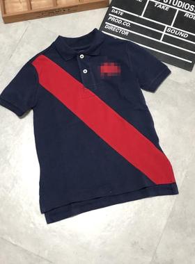 外贸RL元单　男中大童双马标纯棉拼色珠地棉短袖POLO衫　125-165