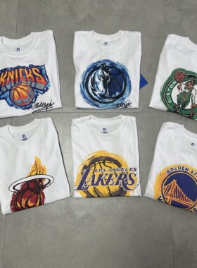 外贸元单　男中大童BKTSQD联名湖人球队高克重纯棉短袖Ｔ135-165
