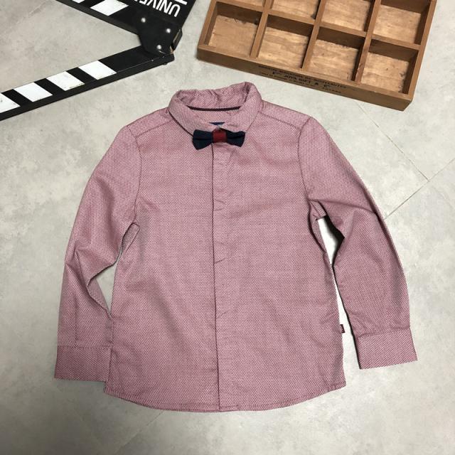 外贸衬衫OKD细格纹领结