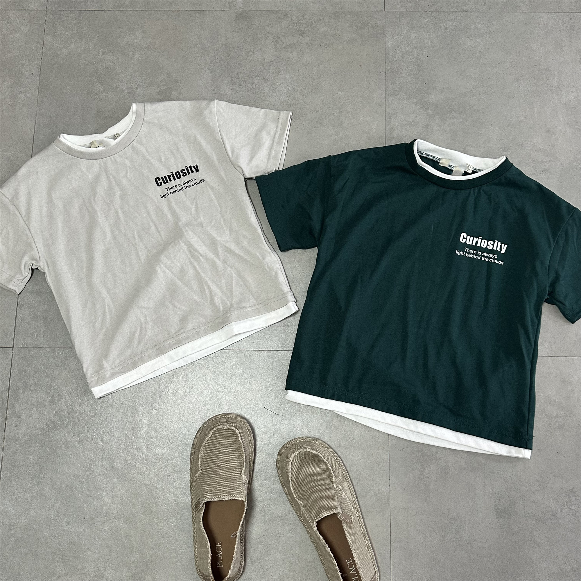 M家元单圆领休闲英文假两件短Ｔ