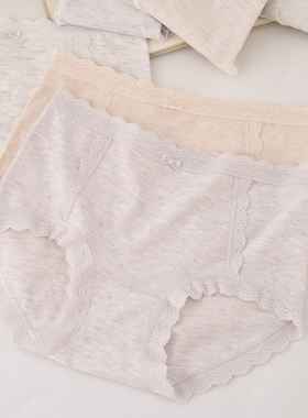 彩纱圆点莫代尔棉中腰内裤女蕾丝边包臀大码胖mm波点韩版三角短裤