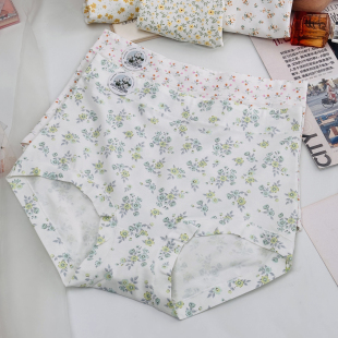 衩头 胖MM印花包臀棉质面料亲肤宽松三角裤 纯棉碎花内裤 女高腰大码