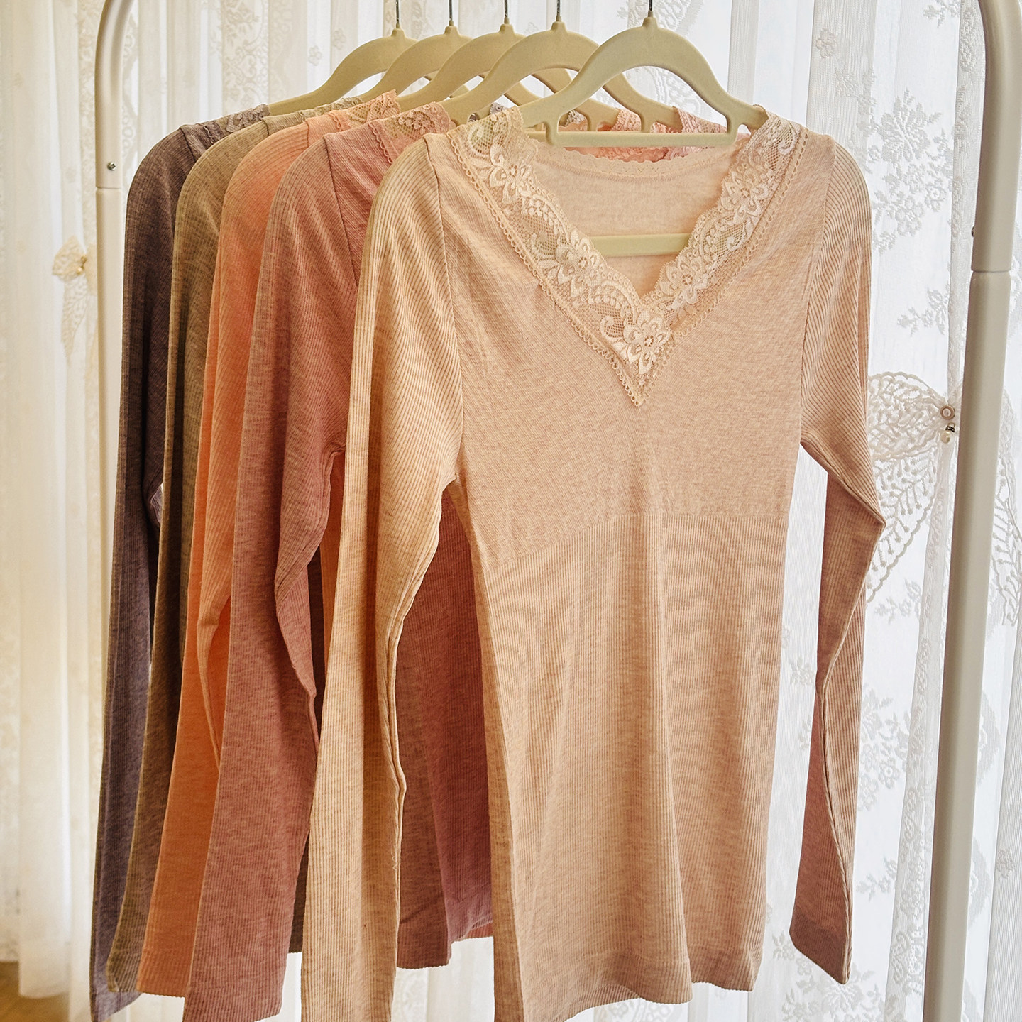 美体内衣女无缝彩纱单件上衣修身超薄秋冬季保暖无痕V领蕾丝秋衣