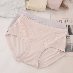 10A抑菌加长底裆中腰内裤 女蕾丝边包臀柔软宽松纯色简约三角短裤