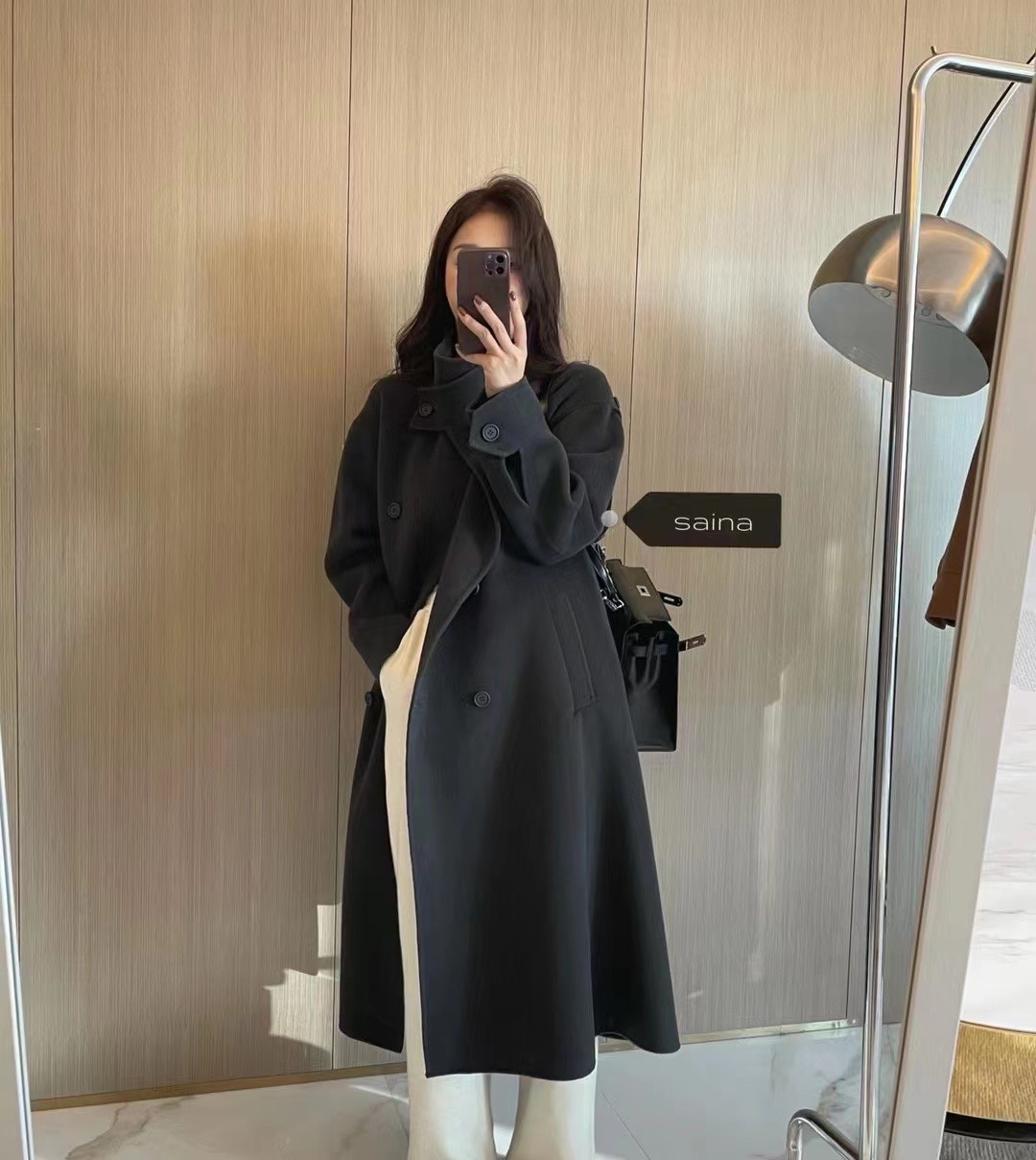 【SAINA FASHION】韩版极简大牌设计款羊毛外套(配腰带)100%羊毛