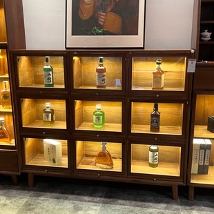 120*140茶室设计实木老槠木柜子九格抽拉储物柜设计款置物展示柜