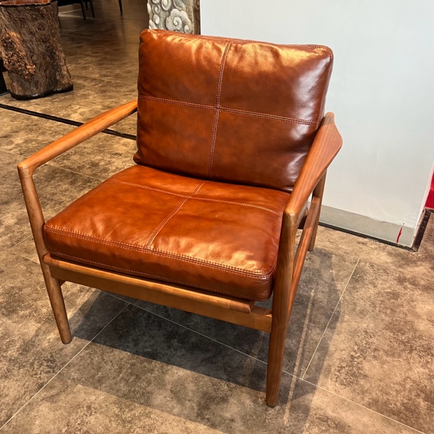 茶室空间北欧实木真皮简约机翼汉克椅家用客厅单人阳台休闲沙发lz