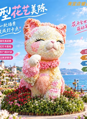 手工DIY花艺猫咪摆件巨型花海