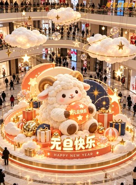 新年羊年毛绒小羊橱窗落地摆件