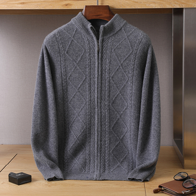 男士加厚宽松纯羊毛针织衫毛衣拉链羊绒开衫外套半高领休闲秋冬季